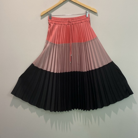 Club Monaco Colourblock Pink and Black Pleated Midi Skirt Size XSmall - Picture 11 of 14